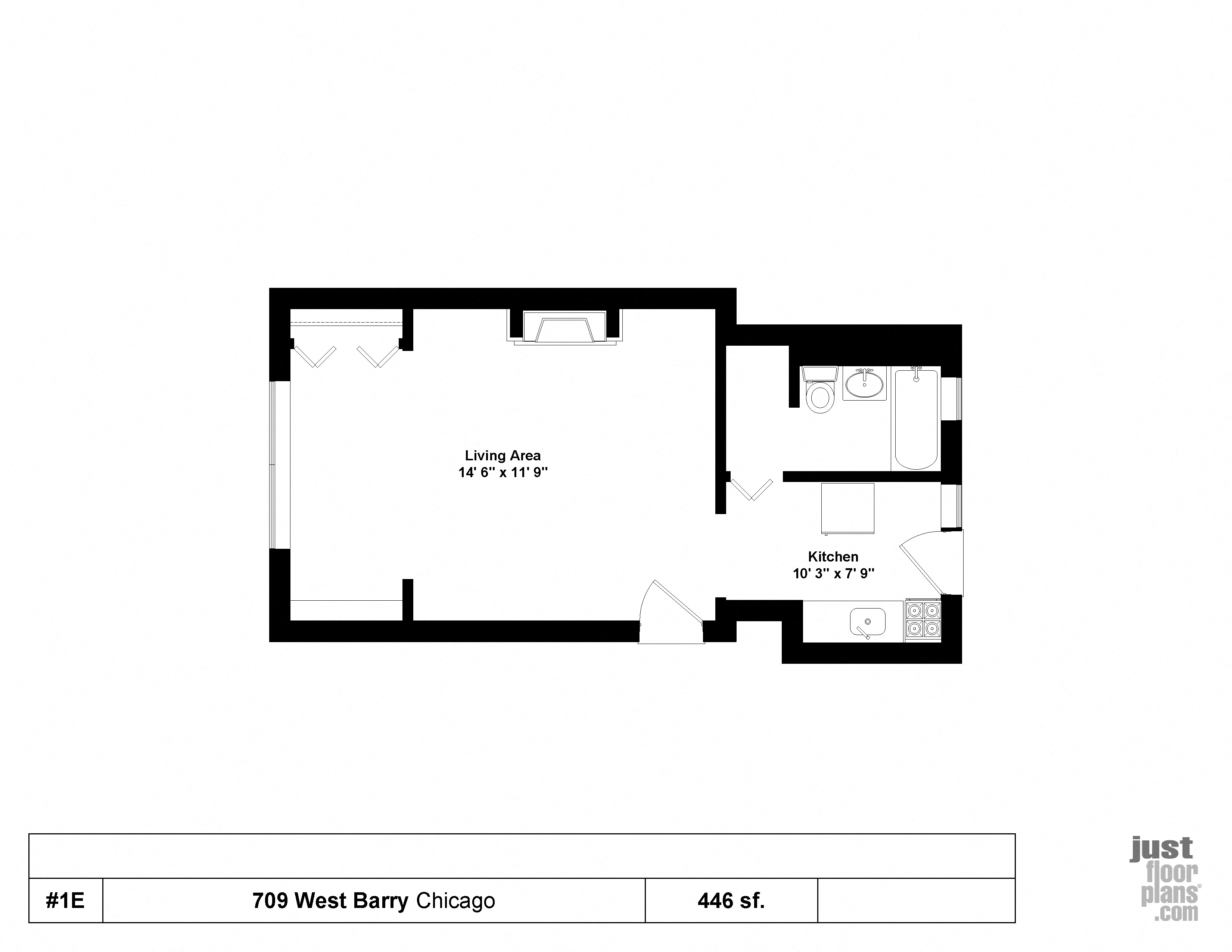 Floor plan for studio, 1 bath, 341 sqft
